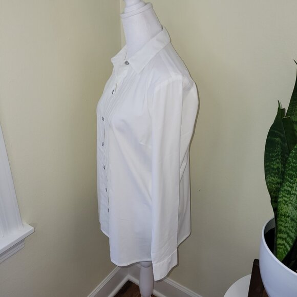 J. Jill White Button Up Blouse Jewel Crystal Buttons Dress Shirt Women's Size XS - Picture 6 of 15
